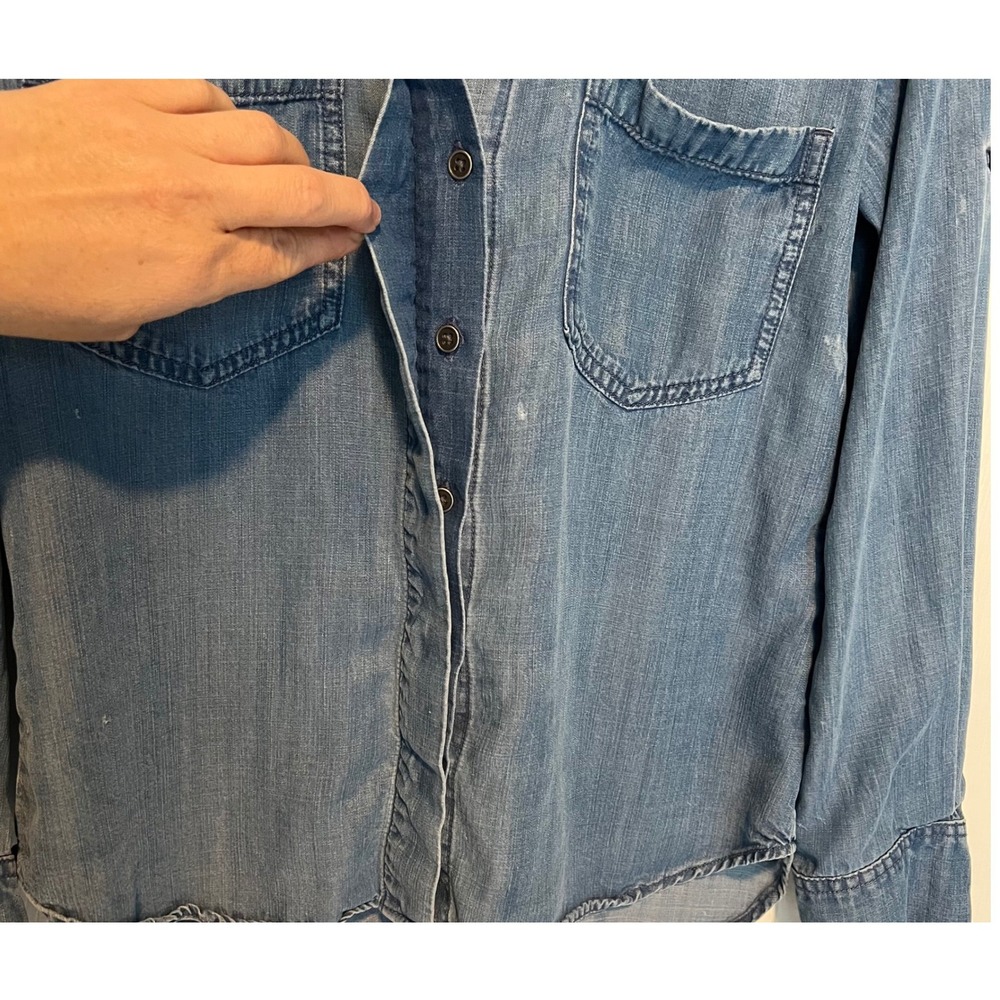 Cloth & Stone Womens S Button Down Shirt Blue Chambray Roll Tab Sleeves Tencel - Picture 5 of 10